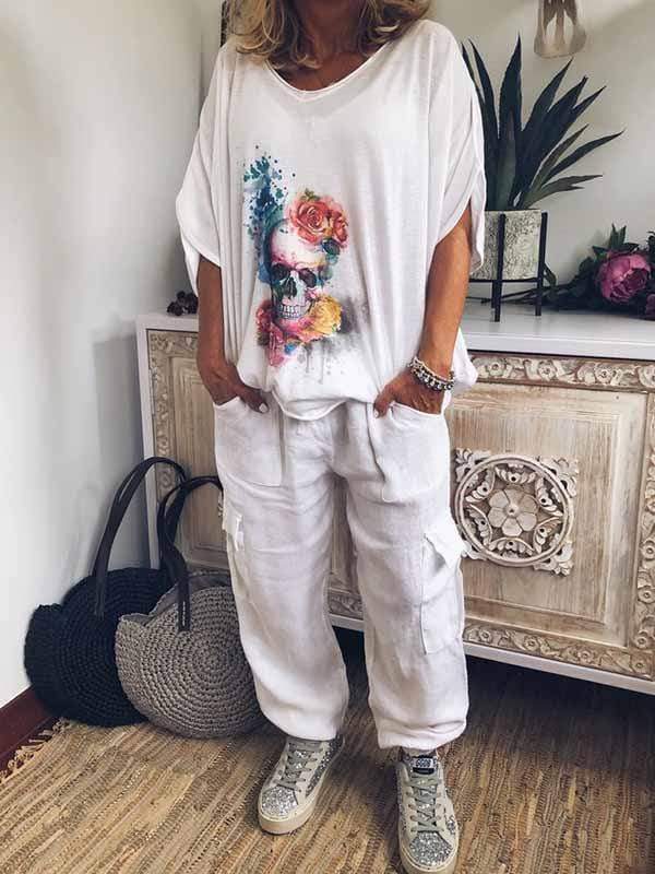 wiccous.com Plus Size Tops Bone Print Shirt