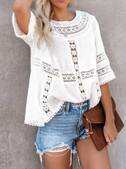 Lace Stitching Openwork Blouse