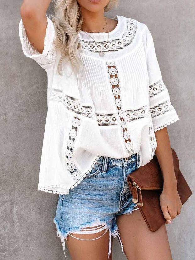 Lace Stitching Openwork Blouse