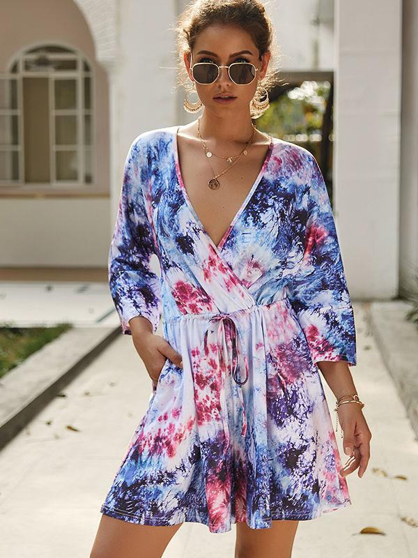 Dyeing V-neck Ties Jumpsuits