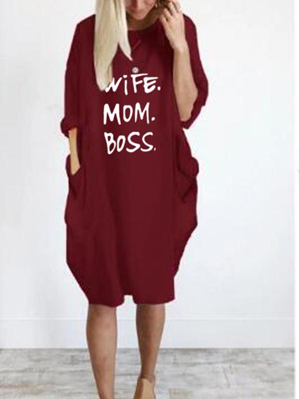 Wife Mom Boss Printed Casual Loose Dress