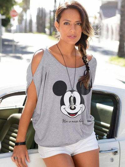 Mickey Mouse Hollow Out Bat Sleeve T-shirt