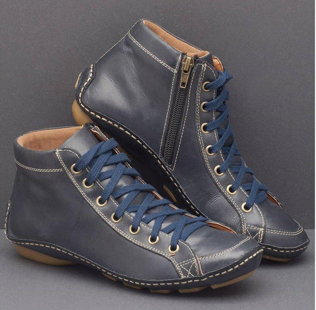 Women Casual Comfy Flat Heel Zipper Faux Leather Ankle Boots