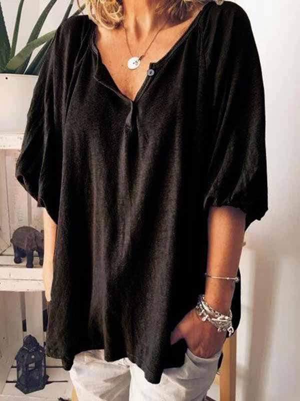 wiccous.com Plus Size Tops，T-Shirts Black / S Women's V-neck 5-point sleeve T-shirt