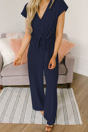 V-neck Button Ties Jumpsuits