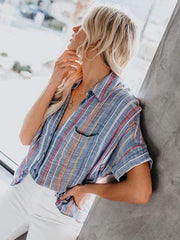 wiccous.com Blouses Multi-color Stripe / S Here We Go Striped Button Down Top
