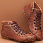 Women Casual Comfy Flat Heel Zipper Faux Leather Ankle Boots