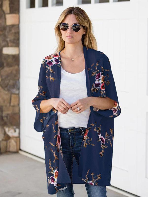 Floral Printed Bat Sleeve Cardigan