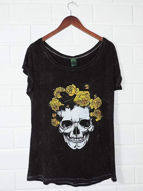 wiccous.com Plus Size Tops Skull Print Off-Shoulder T-Shirt