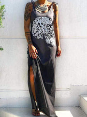 wiccous.com Plus Size Dress Black / S Skull Print Suspender Dress