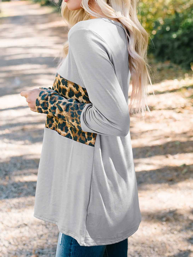 Leopard-Print Stitching Long-Sleeved Blouse
