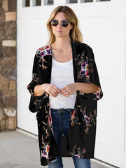 Floral Printed Bat Sleeve Cardigan