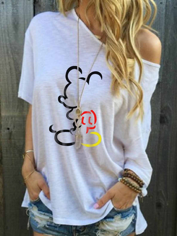 Mickey Mouse Off-The-Shoulder Printing T-shirt