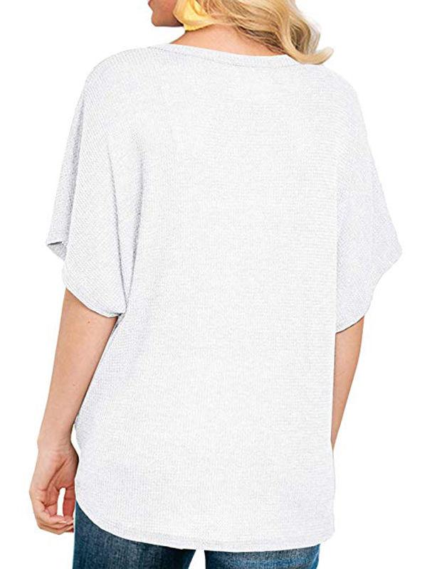 Waffle Knit Loose Bat Wing Tunic Blouses