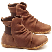 Women's plain leather comfortable flat round head elastic band boots