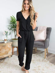 wiccous.com Jumpsuits Grey / S deep V neck intersect Jumpsuits