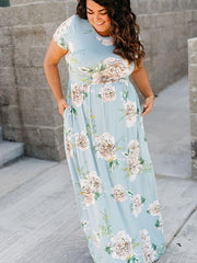 Floral Print Maxi Dress With Pocketed