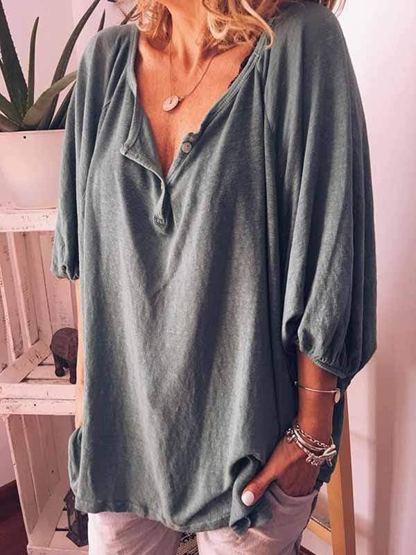 wiccous.com Plus Size Tops，T-Shirts Grey / S Women's V-neck 5-point sleeve T-shirt