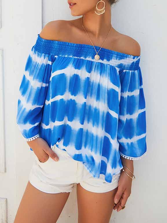 One-Shoulder Tie-Dye Loose Blouse