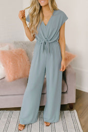 V-neck Button Ties Jumpsuits