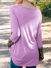 Leopard-Print Stitching Long-Sleeved Blouse