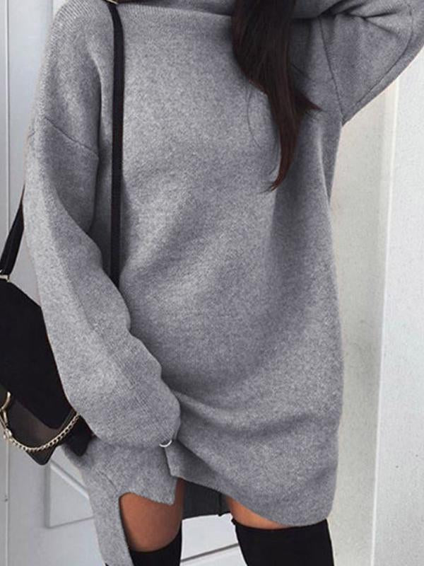 Women's  High Collar  Plain Bat Wing Sleeve Sweater