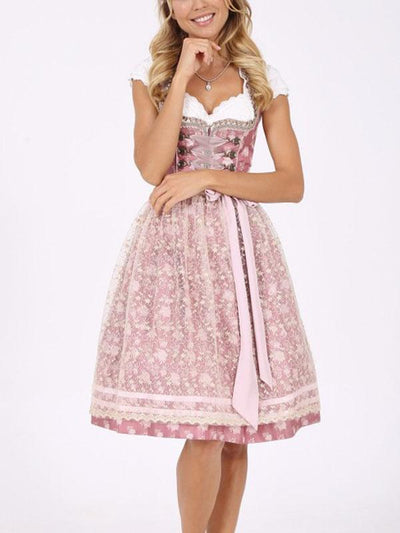 Floral Print Lace Apron Dress