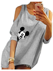 Mickey Mouse Hollow Out Half Sleeve Long T-shirt