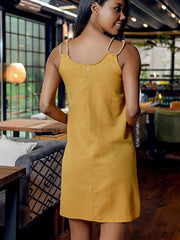 Sleeveless Button Mini Dress With Pocketed