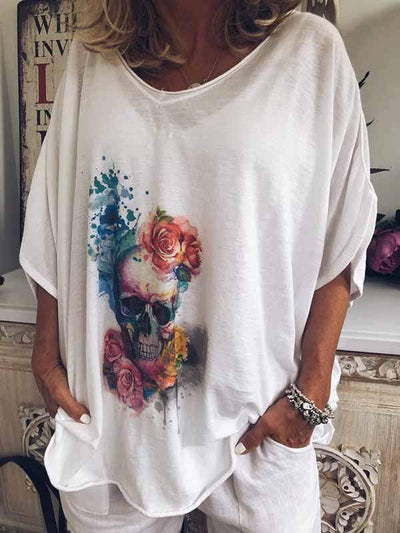 wiccous.com Plus Size Tops White / S Bone Print Shirt