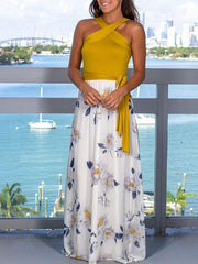 Mustard And Ivory Floral Printed Maxi Dress