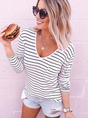 V-Nekcline Stripe Long Sleeve Top