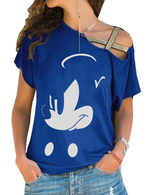 Mickey Mouse Printing Off-The-Shoulder T-shirt