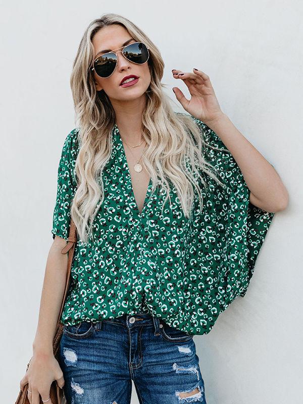 Deep V-Neck Bell Kimono Blouses