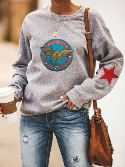 Wonder Woman Round Collar Long Sleeve Sweatshirt