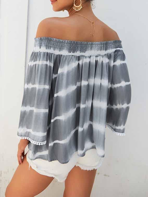 One-Shoulder Tie-Dye Loose Blouse
