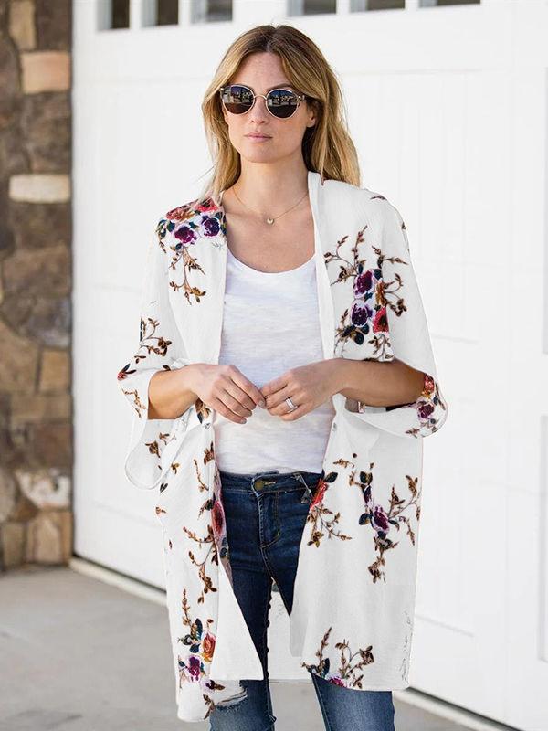 Floral Printed Bat Sleeve Cardigan
