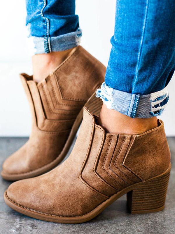 Solid Round Toe Heeled Boots