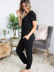 wiccous.com Jumpsuits Black / S deep V neck intersect Jumpsuits