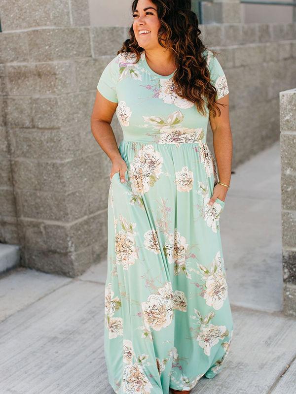 Floral Print Maxi Dress With Pocketed