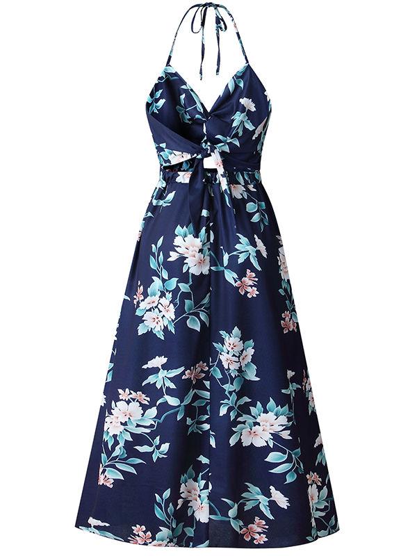 Floral Printed Halter Maxi Dress