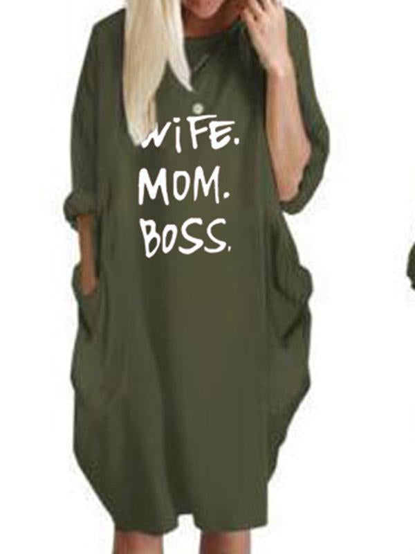 Wife Mom Boss Printed Casual Loose Dress