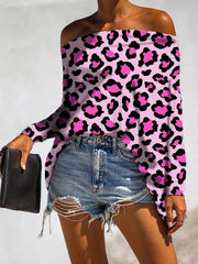 Leopard Cold Shoulder Top Blouses