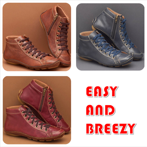 Women Casual Comfy Flat Heel Zipper Faux Leather Ankle Boots