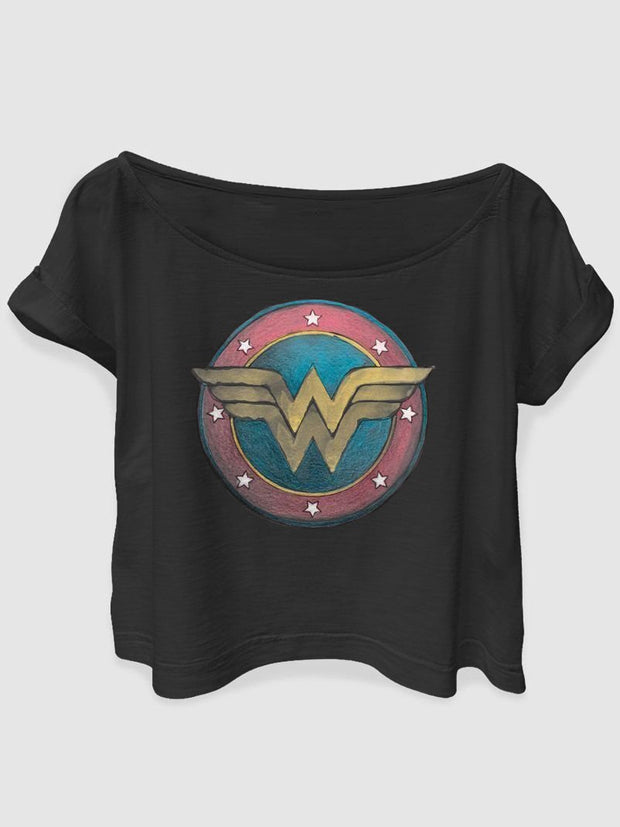 Wonder Woman printing off-the-shoulder TEE