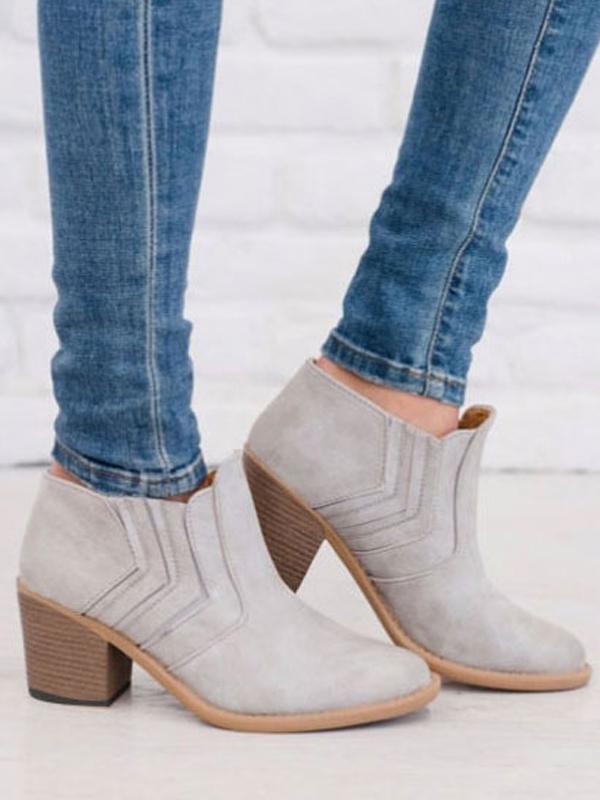 Solid Round Toe Heeled Boots