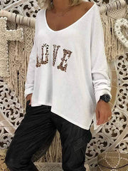 wiccous.com T-Shirts，Plus Size Tops White / S Women's LOVE Print Long Sleeve Tops