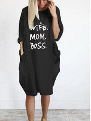 Wife Mom Boss Printed Casual Loose Dress