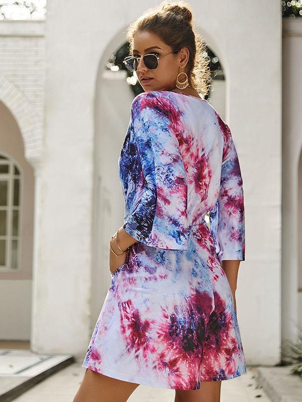 Dyeing V-neck Ties Jumpsuits