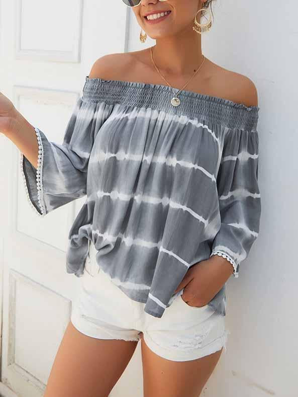 One-Shoulder Tie-Dye Loose Blouse
